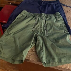 Uniqlo Men's Flat Front Shorts - Dark Blue and Green